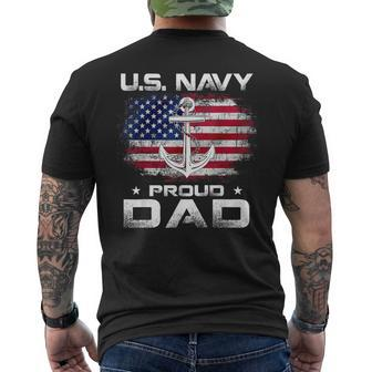 US Navy Proud Dad With American Flag Veteran Day Men's T-shirt Back Print - Seseable