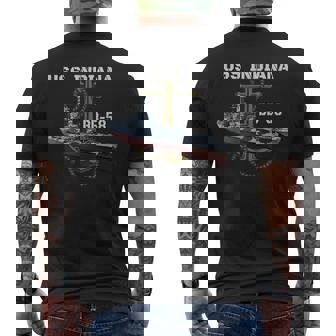 Uss Indiana Bb-58 Battleship Ww2 American Warship Veterans Men's T-shirt Back Print - Seseable