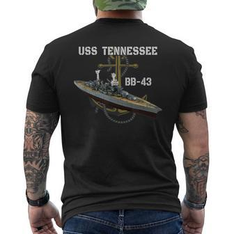 Uss Tennessee Bb-43 Battleship Ww2 American Warship Veterans Men's T-shirt Back Print - Seseable
