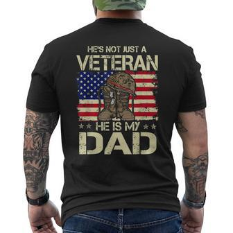 He Is My Veteran Dad American Flag Veterans Day Men's T-shirt Back Print - Seseable