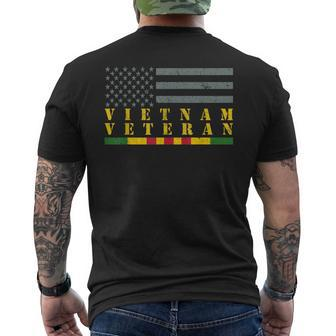 Vietnam Veteran Yellow Text Distressed American Flag Men's T-shirt Back Print - Seseable