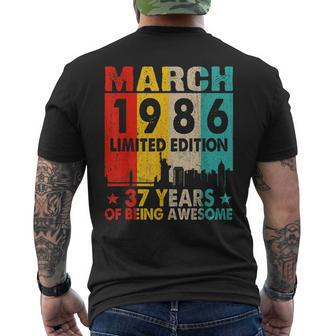 Vintage 1986 37 Yrs Old Made In March 1986 37Th Birthday Men's Back Print T-shirt | Mazezy
