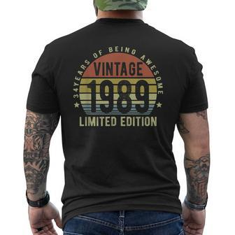 Vintage 1989 Limited Edition 34 Year Old 34Th Birthday Men's T-shirt Back Print - Seseable