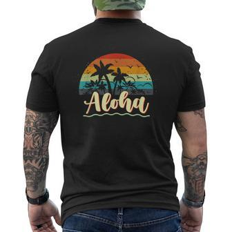 Vintage Aloha Hawaii Island Palm Tree Tropical Beach Mens Back Print T-shirt | Mazezy