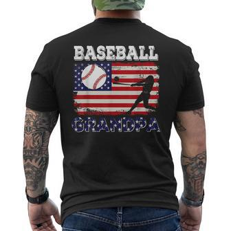 Vintage American Flag Baseball Grandpa Costume Player Coach Mens Back Print T-shirt | Mazezy