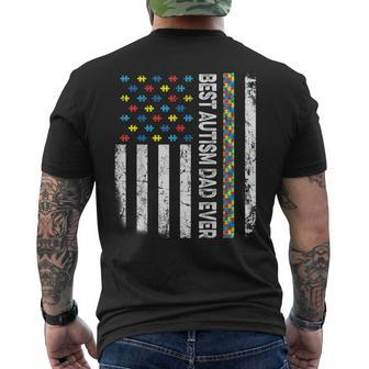 Vintage American Flag Best Autism Dad Ever Autism Awareness Men's Crewneck Short Sleeve Back Print T-shirt
