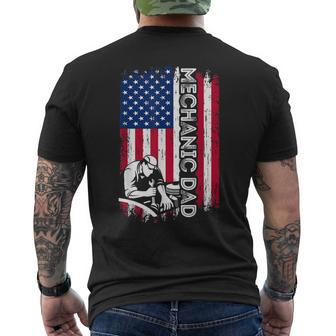 Vintage American Flag Mechanic Dad Daddy Men Men's T-shirt Back Print - Seseable
