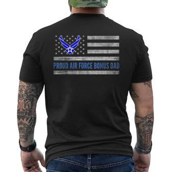 Vintage American Flag Proud Air Force Bonus Dad Veteran Men's T-shirt Back Print - Seseable