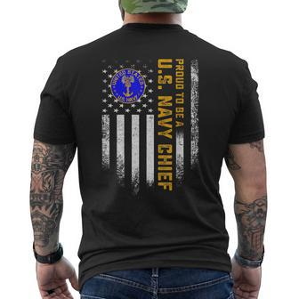 Vintage American Flag Proud To Be A Us Navy Chief Military Mens Back Print T-shirt | Mazezy DE