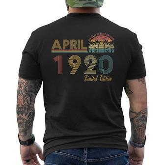 Vintage April 1920 100 Year Old Bday 100Th Birthday Men's Back Print T-shirt | Mazezy AU
