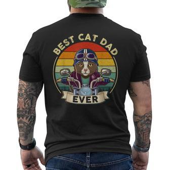 Vintage Best Cat Dad Ever Cat Riding Motorcycle Fathers Day Mens Back Print T-shirt - Seseable