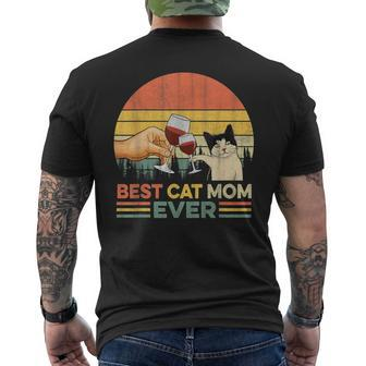 Vintage Best Cat Mom Ever Wine Drinking Women Men's T-shirt Back Print - Seseable