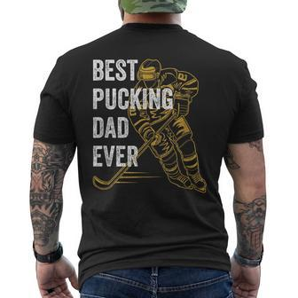 Mens Vintage Best Pucking Dad Ever Retro Hockey Father Men's T-shirt Back Print - Seseable