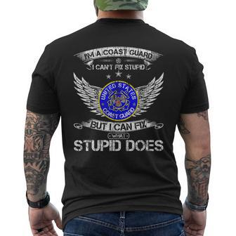 Vintage Im A Coast Guard Veteran I Can Fix What Stupid Does Men's T-shirt Back Print - Seseable