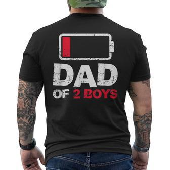 Vintage Dad Dad Of 2 Boys Battery Low Fathers Day Men's T-shirt Back Print - Seseable
