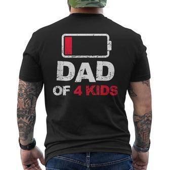 Vintage Dad Of 4 Kids Battery Low Dad Fathers Day Men's T-shirt Back Print - Seseable