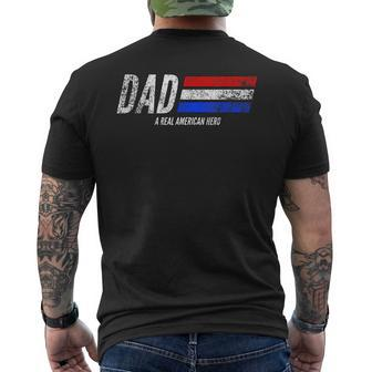 Vintage Dad A Real American Hero Distressed American Flag Men's T-shirt Back Print - Seseable