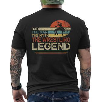 Vintage Dad The Man The Myth The Wrestling Legend Father Day Mens Back Print T-shirt - Seseable