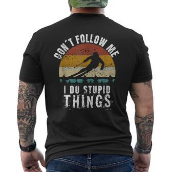 Vintage Dont Follow Me I Do Stupid Things Cool Skiing Men's T-shirt Back Print - Seseable