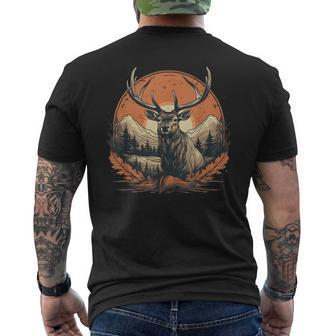 Vintage Elk With Sunset Background For Retro Lovers Men's Back Print T-shirt | Mazezy