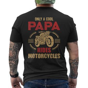 Mens Vintage Father Day Only Papa Rides Motorcycle Cool Biker Dad Men's T-shirt Back Print - Seseable