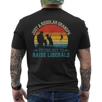 Mens Vintage Fishing Regular Grandpa Trying Not To Raise Liberals Men's T-shirt Back Print - Seseable