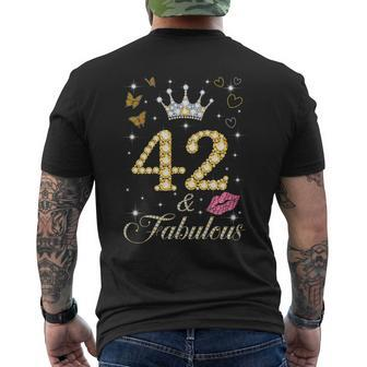 Vintage Happy 42 And Fabulous Crown Heart Lip 42Nd Birthday Men's T-shirt Back Print - Seseable