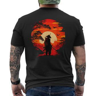 Vintage Japanese Samurai Fighter Martial Arts Retro Sunset Men's Back Print T-shirt | Mazezy