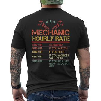 Vintage Mechanic Hourly Rate Costume Labor Rates Gift Men Mens Back Print T-shirt | Mazezy