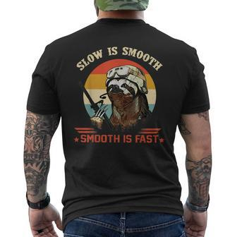 Vintage Military Sloth Slow Is Smooth Smooth Is Fast Veteran Mens Back Print T-shirt | Mazezy
