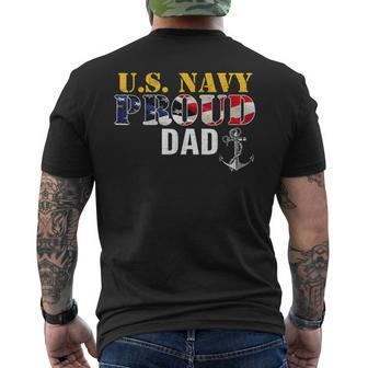 Vintage Navy Proud Dad With US American Flag Men's T-shirt Back Print - Seseable
