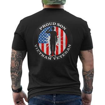 Vintage Patriotic Us Flag - Proud Son Veteran Vietnam Men's T-shirt Back Print - Seseable
