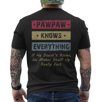 Mens Vintage Pawpaw Knows Everything Dad Father Fathers Day Men's T-shirt Back Print - Seseable