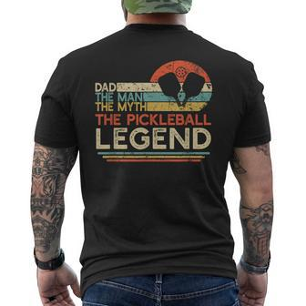 Mens Vintage Pickleball Dad The Man The Myth The Legend Men's T-shirt Back Print - Seseable