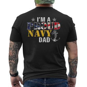 Vintage Im A Proud Navy With American Flag For Dad Men's T-shirt Back Print - Seseable