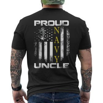 Vintage Proud Navy Uncle With American Flag Gift Mens Back Print T-shirt | Mazezy