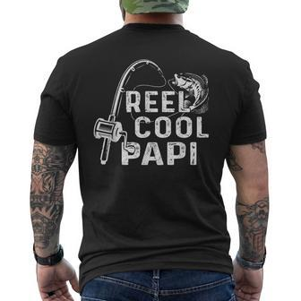 Mens Vintage Reel Cool Papi Fishing Dad Grandpa Fathers Day V2 Men's T-shirt Back Print - Seseable