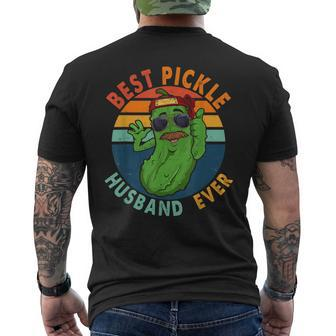 Vintage Retro Best Pickle Husband Ever Funny Pickle Mustache Mens Back Print T-shirt - Seseable