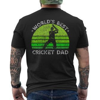 Vintage Retro Worlds Best Cricket Dad Silhouette Sunset Men's Back Print T-shirt | Mazezy