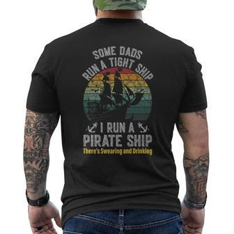 Vintage I Run A Pirate Ship Dad Mom Family Matching Father Men's T-shirt Back Print - Seseable