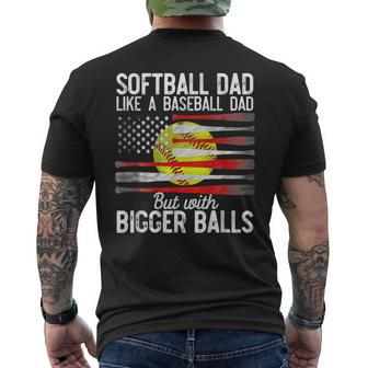 Vintage Softball Dad Like A Baseball Dad Us Flag Fathers Day Men's T-shirt Back Print - Seseable