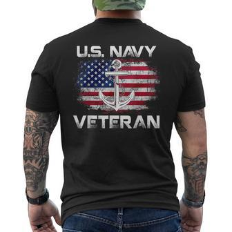 Vintage Us Navy With American Flag For Veteran Men's T-shirt Back Print - Seseable