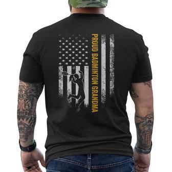 Vintage Usa American Flag Proud Badminton Grandma Silhouette Men's Back Print T-shirt | Mazezy