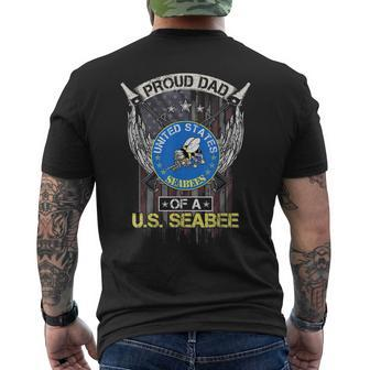 Vintage Usa American Flag Proud Dad Of A Us Seabee Veteran Men's T-shirt Back Print - Seseable