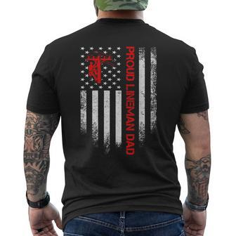 Vintage Usa American Flag Proud Lineman Dad Distressed Men's T-shirt Back Print - Seseable