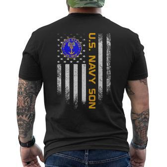 Vintage Usa American Flag Proud Us Navy Son Veteran Military Mens Back Print T-shirt | Mazezy