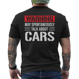 Warning May Spontaneously Talk About Cars Mechanic Mens Back Print T-shirt | Mazezy