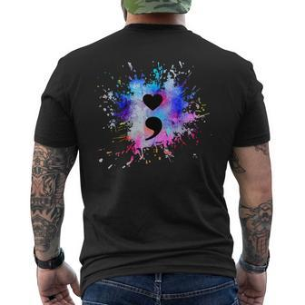 Watercolor Graphic Heart Semicolon Symbol Men's T-shirt Back Print - Seseable