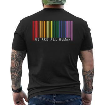 We Are All Human Ally Lgbt Bar Code Flag Gay Pride Month Mens Back Print T-shirt - Thegiftio UK