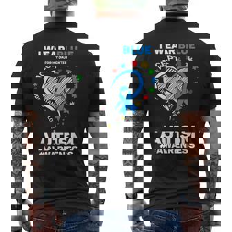 I Wear Blue For My Daughter Autism Mom Dad Autism Awareness Men's Back Print T-shirt | Mazezy